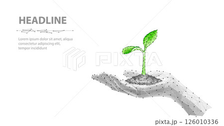3D Plant on hand. Sprout Growth, Agriculture Technology, Grow Plant. 126010336