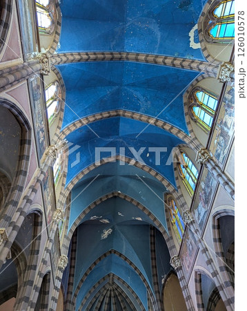 Inside the Church of the Sacred Heart of Jesus Capuchin Church in Cordoba, Argentina. Vaulted ceiling 126010578
