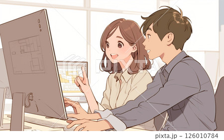 ここがポイントですねと話すビジネスウーマン_イラスト1 ここがポイントですねと話すビジネスウーマン_イラスト1 126010784