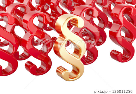 Golden paragraph sign among other red paragraph symbols. 3D rendering Golden paragraph sign among other red paragraph symbols. 3D rendering 126011256