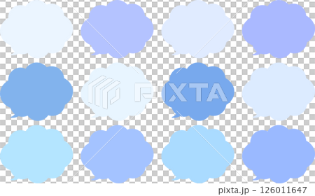 A set of blue speech bubbles. Fluffy cloud shape. Available in a variety of colors. The tip of the speech bubble is at the bottom left. 126011647