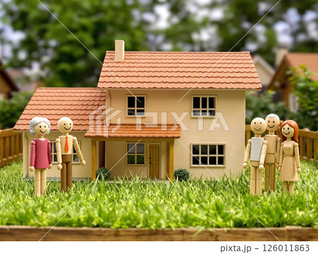 両親の人形に挨拶する子の人形 126011863