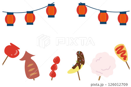 夏祭りの出店の食べ物イラストセット 126012709