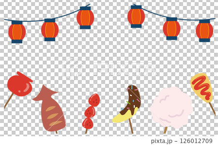 夏祭りの出店の食べ物イラストセット 126012709