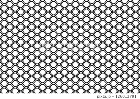 Wire or lace pattern. Black metallic or nylon mesh texture isolated on white background. Fence, fishing net, cage or lattice structure. Abstract geometric print. Vector graphic Illustration 126012791