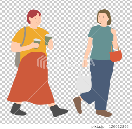コーヒーを持って歩く女性 126012893