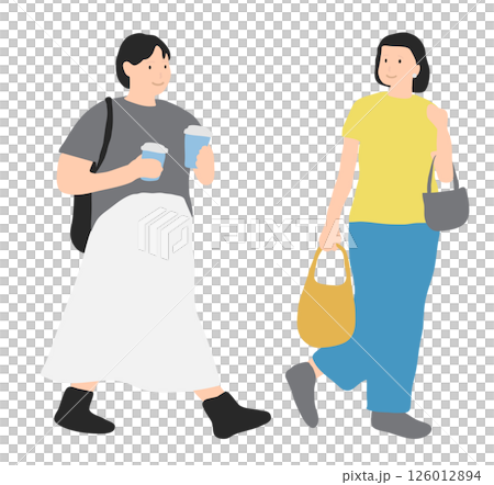 コーヒーを持って歩く女性2 126012894