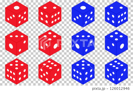 Set of 6 red and blue dice 3D illustrations 126012946