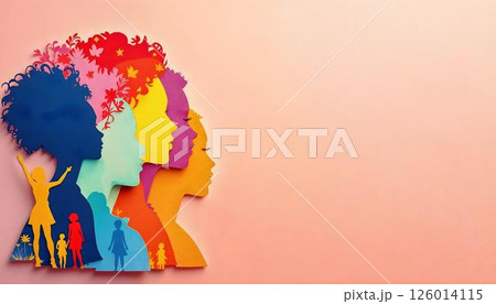 A lively exhibition of women in an array of colors, representing diversity and strength through paper silhouettes for International Women's Day 126014115