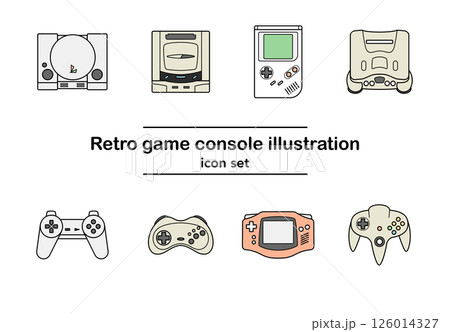レトロゲーム機のアイコンセット・シンプルな線画風デザイン|プレステ、セガサターン レトロゲーム機のアイコンセット・シンプルな線画風デザイン|プレステ、セガサターン 126014327