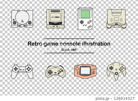レトロゲーム機のアイコンセット・シンプルな線画風デザイン|プレステ、セガサターン レトロゲーム機のアイコンセット・シンプルな線画風デザイン|プレステ、セガサターン 126014327