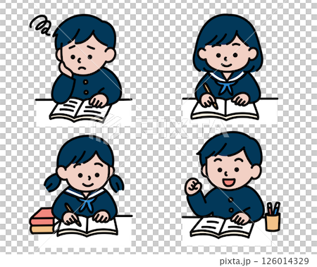 國中生學習時的臉部表情 126014329