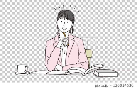 一位女士在辦公桌前構思創意的插圖 一位女士在辦公桌前構思創意的插圖 126014530