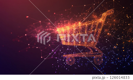 Abstract shopping cart, digital network, futuristic design, glowing lines, background 126014833