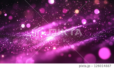 Abstract purple glitter particles flowing in dark background Abstract purple glitter particles flowing in dark background 126014887