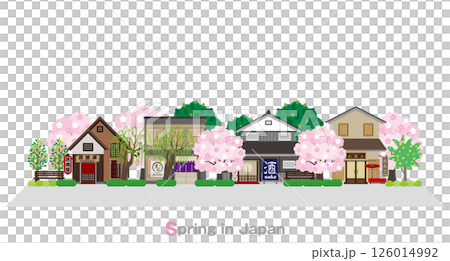 日本城市景觀的插圖。日本的春天。 126014992