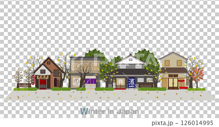 Illustration of Japanese townscape. Winter in Japan. 126014995