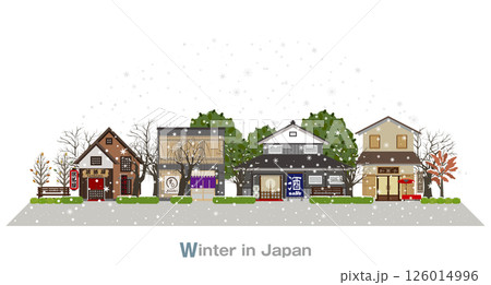 日本の町並みのイラスト. 雪景色の日本. 126014996