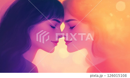 Close-up Affectionate Women, Soft Focus, Bokeh Background, Digital Art 126015108