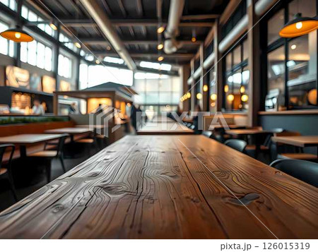 wooden table in restaurant 126015319