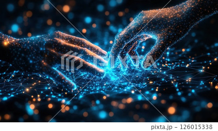 Digital hands touching, connection, network, abstract background 126015338
