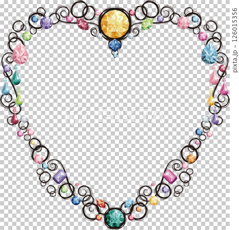 Heart-shaped frame decorated with jewels (multicolored and black lines) Heart-shaped frame decorated with jewels (multicolored and black lines) 126015356