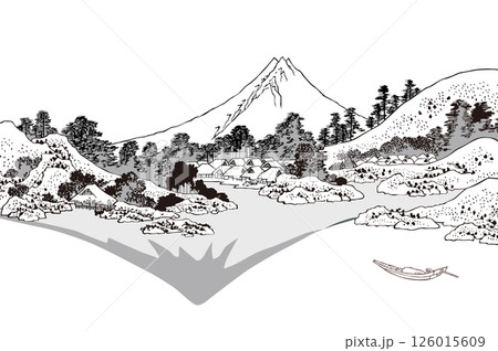 甲州三坂水面 線画 甲州三坂水面 線画 126015609