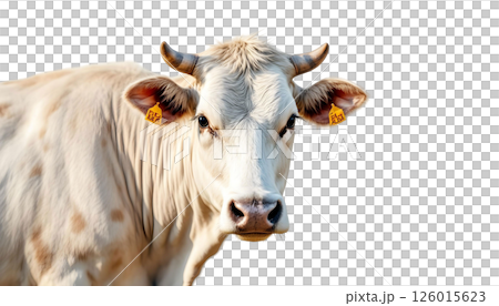 Detailed view of a cow's face on a transparent background, highlighting the significance of sacrifice for Eid al-Adha 126015623