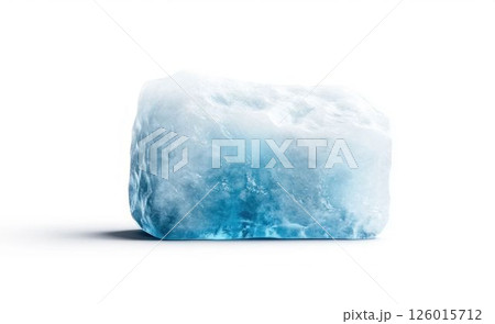 Single Blue Ice Block Isolated on White Background 126015712