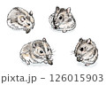 水彩風で描いたジャンガリアンハムスターがひまわりの種を食べるいろいろなポーズセット 126015903