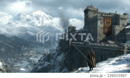 Medieval Castle on Snowy Mountaintop Medieval Castle on Snowy Mountaintop 126015987