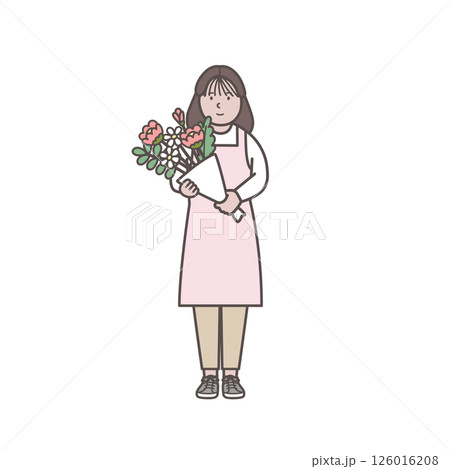 花屋の女性店員のイラスト 126016208