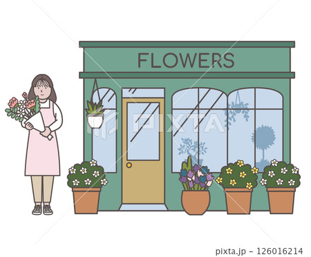 花屋と女性店員のイラスト 126016214