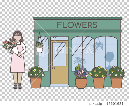 花屋と女性店員のイラスト 126016214