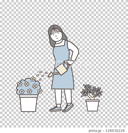 一位女花店主正在為植物澆水的插圖 126016226