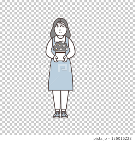 鉢植えを持った花屋の女性店員のイラスト 126016228