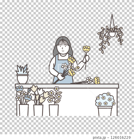 ブーケをつくる花屋の女性店員のイラスト 126016229