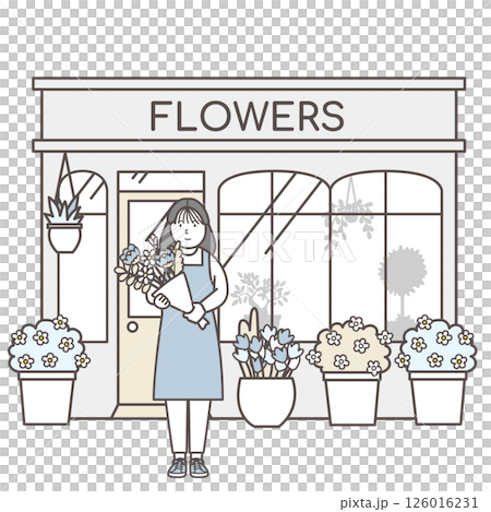 站在花店前的女店員插圖 126016231
