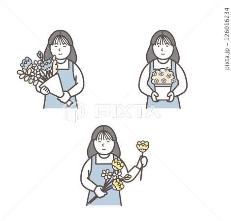 花屋の女性店員の上半身イラストセット 花屋の女性店員の上半身イラストセット 126016234