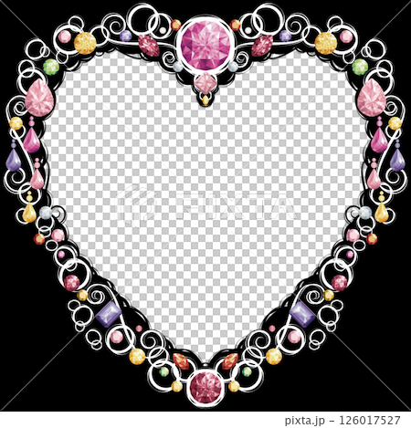 心形框架裝飾有珠寶（暖色，白色線條） 126017527