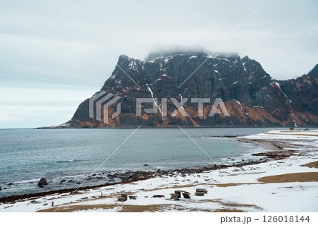 Winter Waves Crashing on Uttakleiv Beach Rocks 126018144