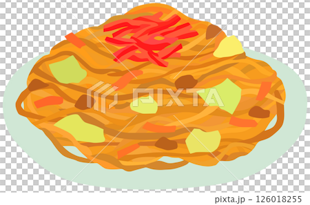 お皿にのった焼きそばのイラスト ベクター素材 126018255