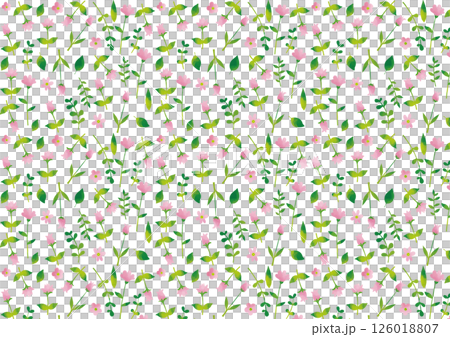Watercolor pink flowers and leaves pattern 126018807