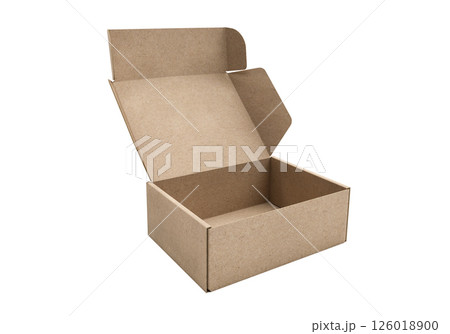 Open empty brown cardboard box on white background 126018900