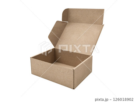 Open empty brown cardboard box on white background 126018902