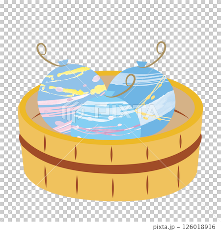 水風船イラスト_桶に入った水風船_カラフル 126018916