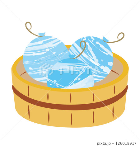 水風船イラスト_桶に入った水風船_青 水風船イラスト_桶に入った水風船_青 126018917