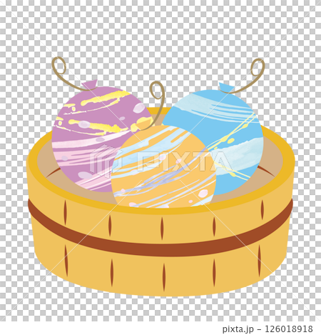 水風船イラスト_桶に入った水風船_パステル 126018918