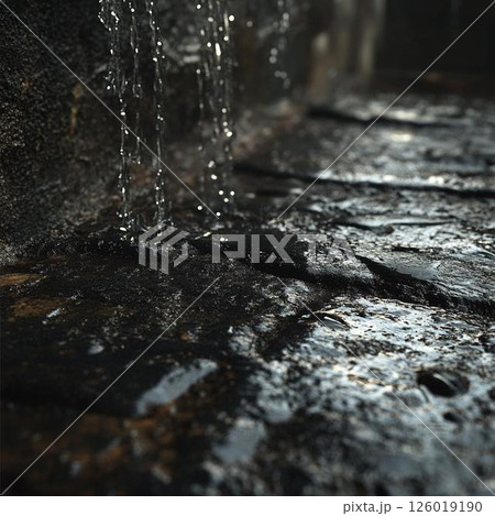 雨水が流れ込む薄暗い路地 雨水が流れ込む薄暗い路地 126019190