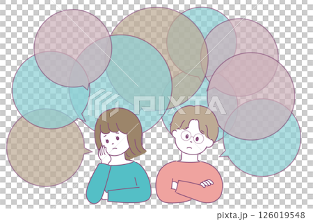 若い男女と悩みの吹き出しのイラスト 若い男女と悩みの吹き出しのイラスト 126019548